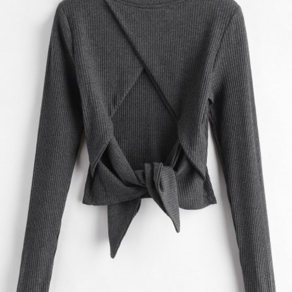 Carbon grey open back ribbed shirt - Picture 2 of 5